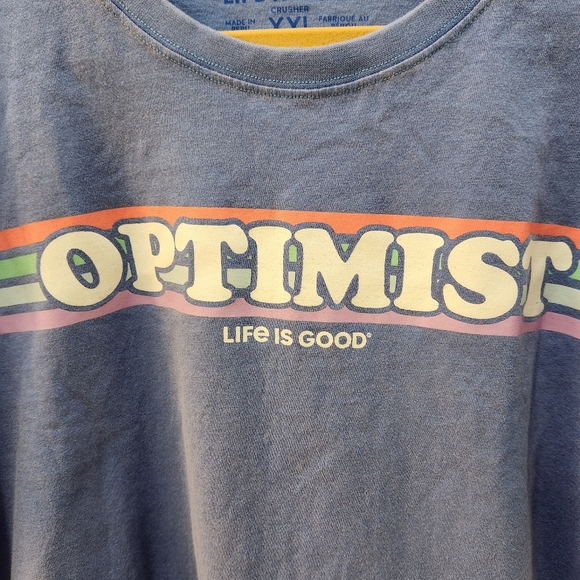 Life is Good Women's XXL Cropped Crusher T Shirt " Optimist " Blue - Picture 2 of 9